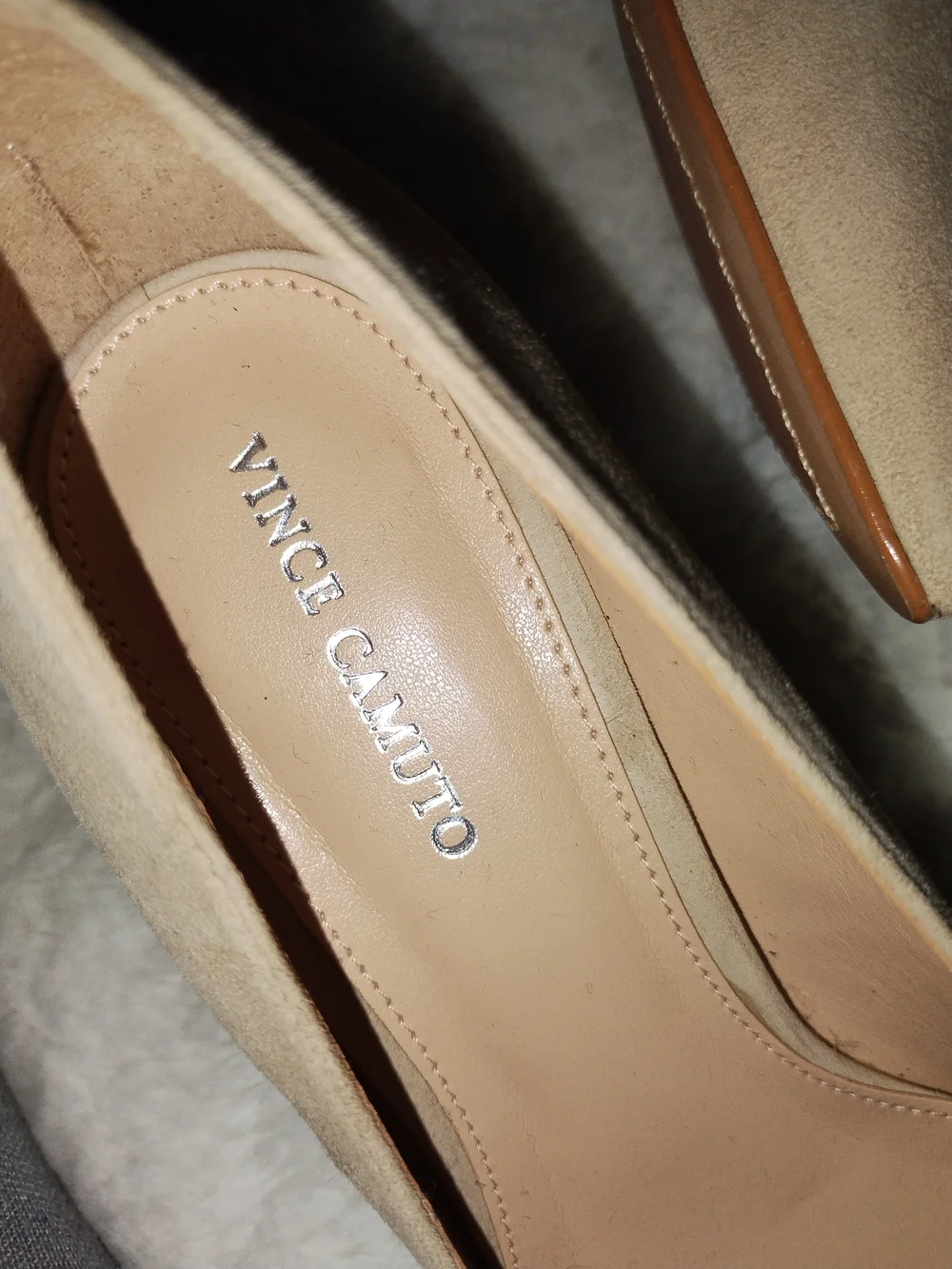 Vince Camuto Tan Suede Pointed Toe Block Heel Pumps